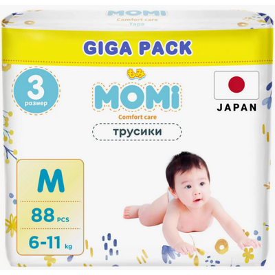 MOMI Comfort Care - трусики-подгузники M/3  6-11 кг GIGA (88 шт)